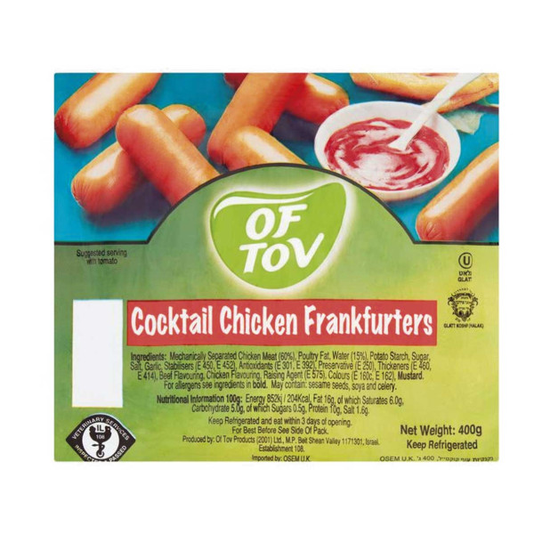 OF TOV COCKTAIL CHICKEN FRANKFURTERS 400GR