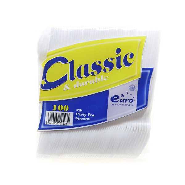 EURO WHITE PLASTIC TEASPOONS 100PK