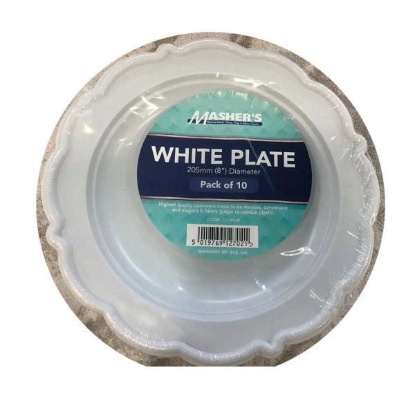 MASHERS WHITE PLATE 10" 10 PACK