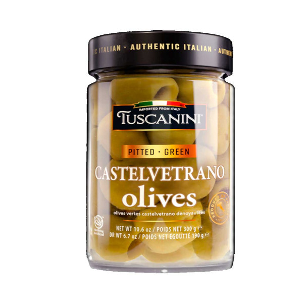 TUSCANINI GREEN PITTED CASTELVETRANO OLIVES 300GR