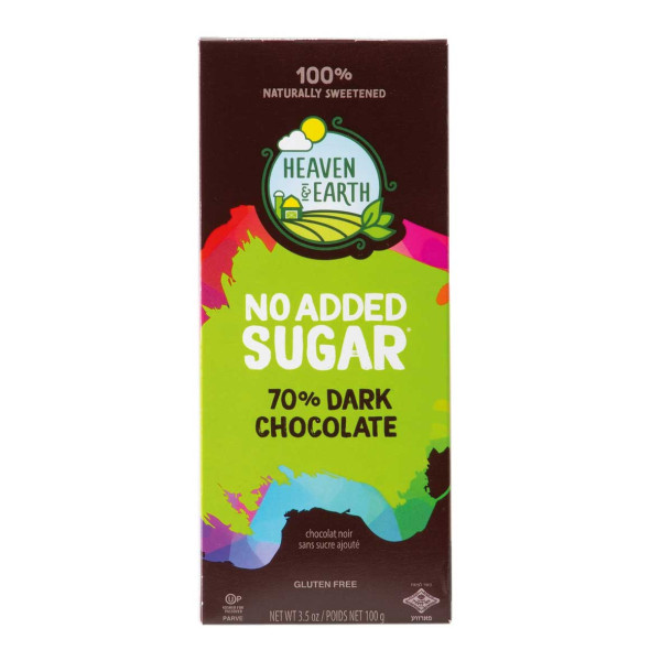 HEAVEN & EARTH SUGAR FREE DARK CHOCOLATE 70% 100GR