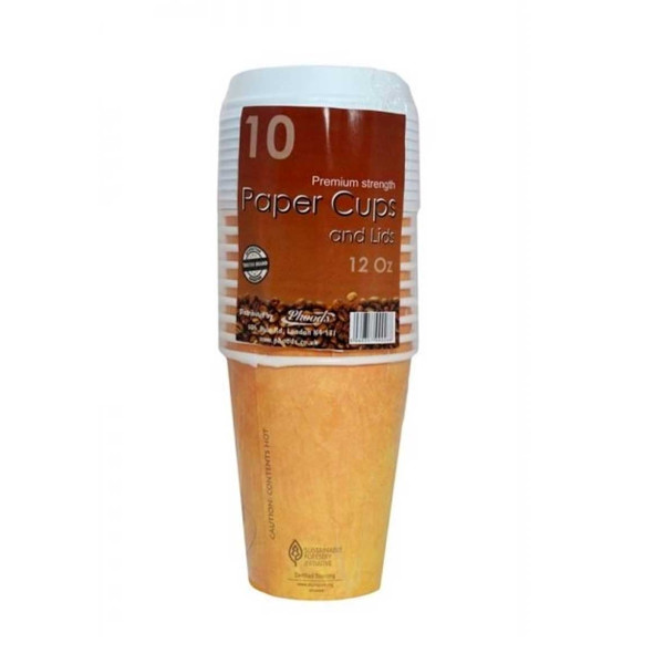 PAPER CUPS WITH LIDS 12OZ 10PK